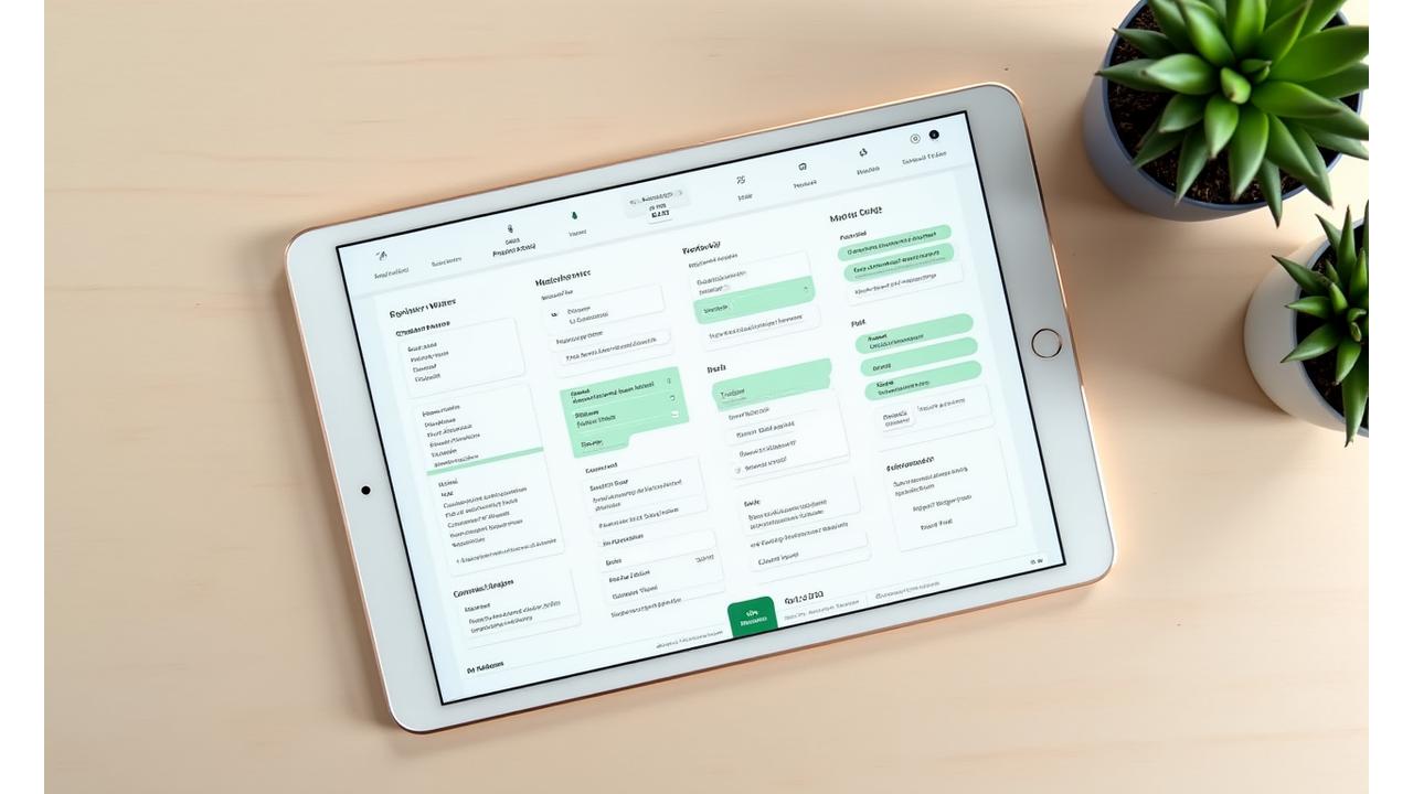 Open digital planner on a tablet, showcasing wellness goals and progress tracking.