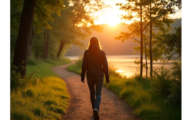 Person enjoying a serene walk in nature during the weekend.