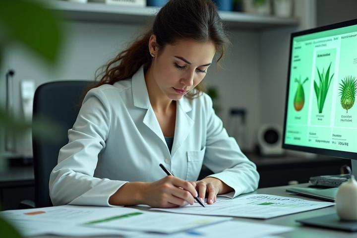 Wellness professional reviewing product research data