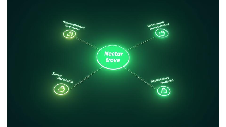 Diagram showing data flowing from user devices into a 'Nectar Grove' hub, then branching out conditionally to 'Personalized Recommendations', 'Community Insights', and 'Expert Advice' with clear consent gateways.