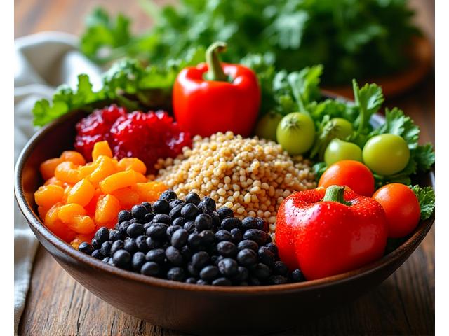 A vibrant bowl of fresh, locally sourced vegetables and grains, ready for a healthy meal.